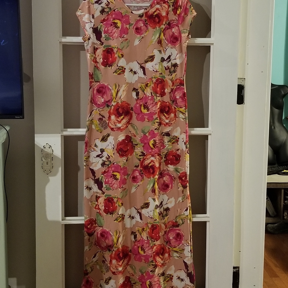 Ladies pink floral dress. Size large.